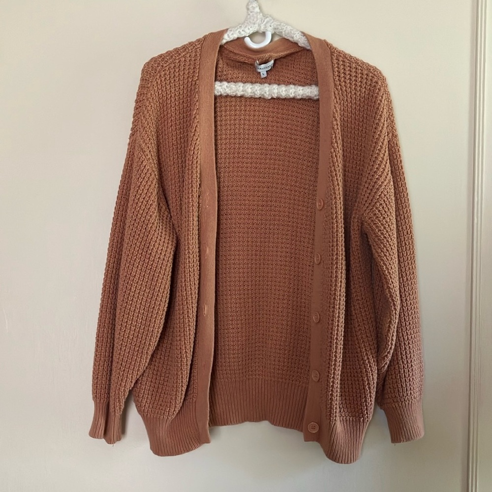 Qualfort Button Cardigan 100% cotton size large rose/blush/ peachy/orange